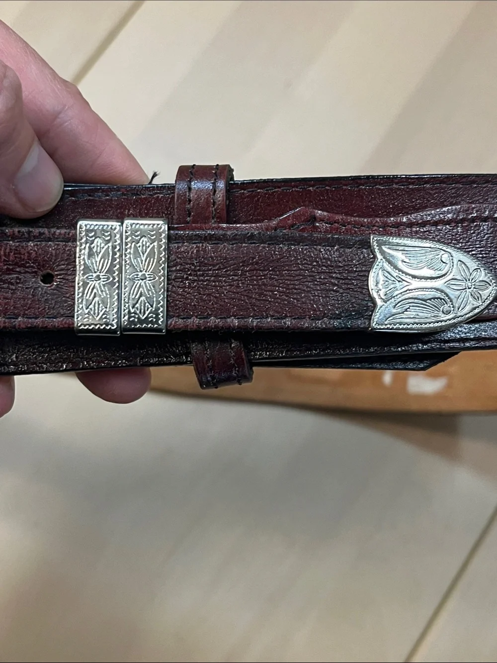 Nocona Cherry Brown Leather Western Belt w/ Silver Tone Hardware Men’s 36